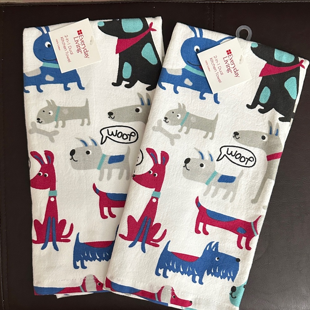 Everyday Living Dogs 2-in-1 Dual Kitchen Towel, 100% Cotton, set of 2 towels